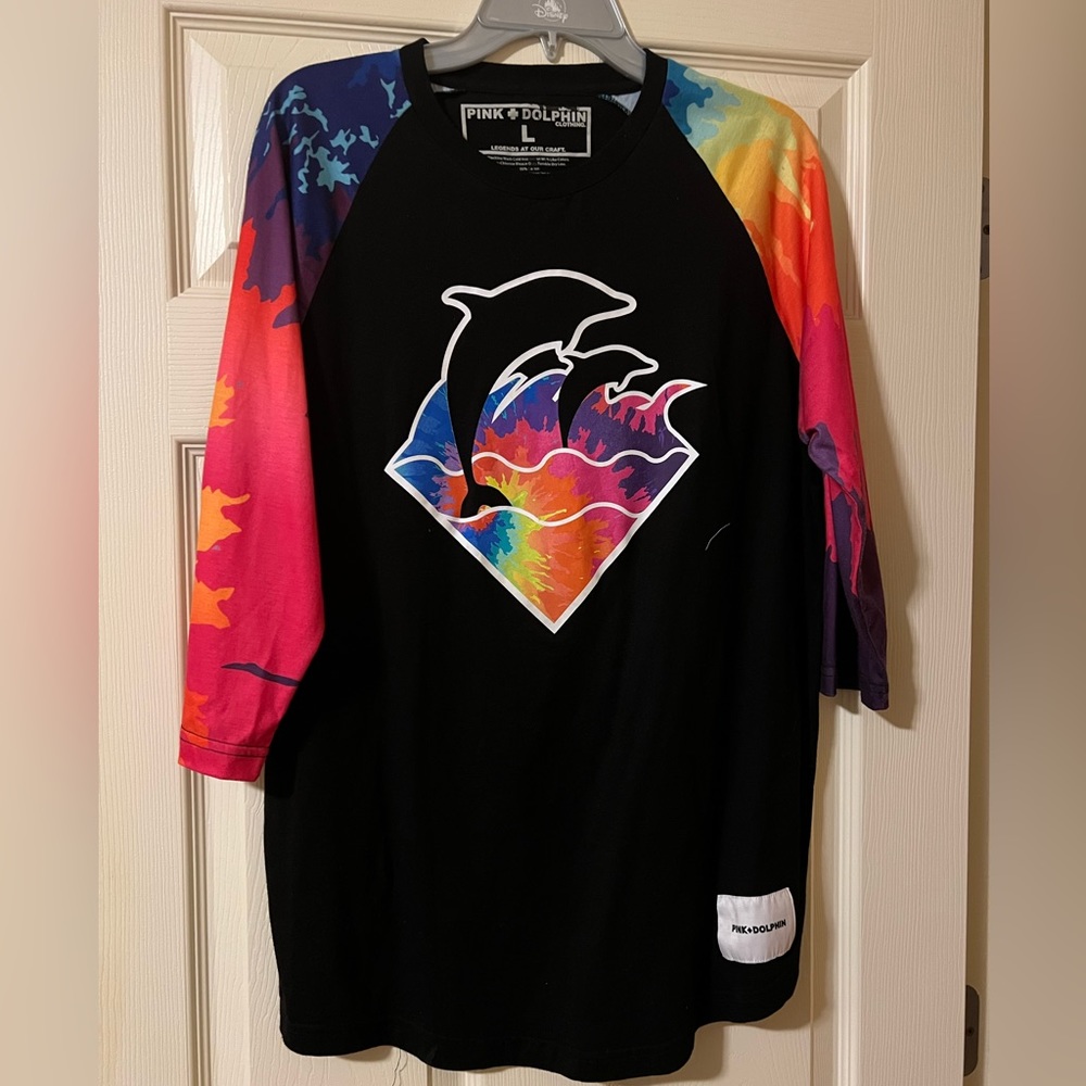 Zumiez Pink Dolphin Large Mens Crew Neck Long Sleeve Top Rainbow Tie Dye